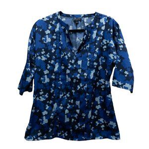 Banana Republic Blue Floral 3/4 Sleeve Shirt, Size S - Casual Chic